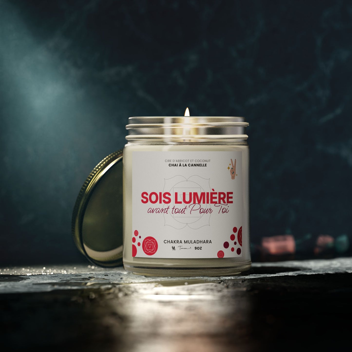 Chandelle 9oz - Chakra racine (Muladhara) - Chaï à la cannelle